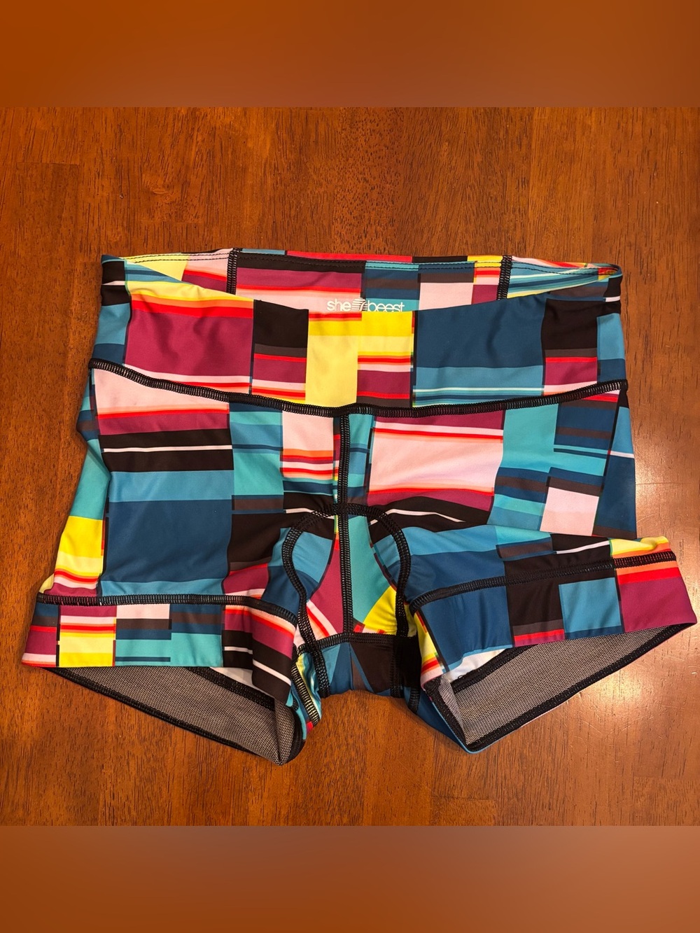 Shebeest Multicolor Geo-Block Cycling Shorts Medium NWT